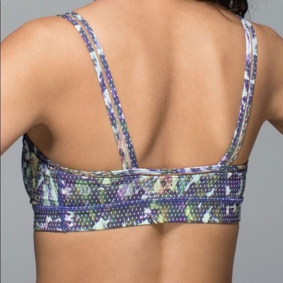 Lululemon Sports Bra Women’s Size 4 US Purple Green Floral Dotted “Straight Up” - Picture 7 of 12